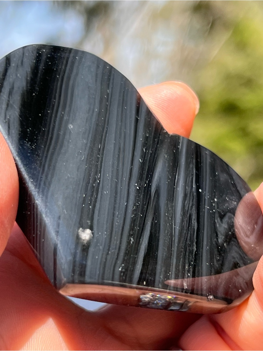 Midnight (10) lace obsidian Heart with stand | crystal